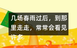 幾場春雨過后，到那里走走，常常會看見許多鮮嫩的筍。找出課文中類似的句子