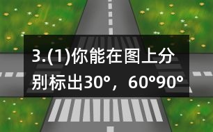 3.(1)你能在圖上分別標(biāo)出30°，60°,90°,120°,180°,270°的角嗎?