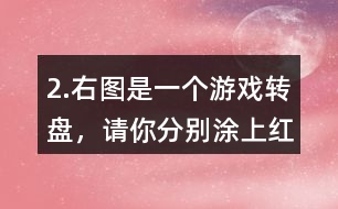 2.右圖是一個(gè)游戲轉(zhuǎn)盤，請(qǐng)你分別涂上紅、黃、藍(lán)三種顏色，使指針指向紅色的可能性最小，指向藍(lán)色的可能性最大。