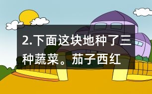 2.下面這塊地種了三種蔬菜。茄子、西紅柿和黃瓜各種了多少平方米？這塊地共有多少平方米？