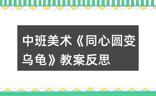 中班美術(shù)《同心圓變?yōu)觚敗方贪阜此?></p>										
													<h3>1、中班美術(shù)《同心圓變?yōu)觚敗方贪阜此?/h3><p>　　活動目標(biāo):</p><p>　　1、能根據(jù)畫面內(nèi)容進(jìn)行大膽地猜測和想象畫面中的內(nèi)容。</p><p>　　2、認(rèn)識并會繪畫同心圓，會用簡單的線條將同心圓變成完整的烏龜游戲圖。</p><p>　　3、在創(chuàng)作中體驗(yàn)到繪畫的樂趣，喜歡畫畫。</p><p>　　4、培養(yǎng)幼兒的欣賞能力。</p><p>　　5、培養(yǎng)幼兒動手操作的能力，并能根據(jù)所觀察到得現(xiàn)象大膽地在同伴之間交流。</p><p>　　活動重、難點(diǎn):</p><p>　　活動重點(diǎn)：認(rèn)識并會繪畫同心圓，會用簡單的線條將同心圓變成完整的烏龜游戲圖。</p><p>　　活動難點(diǎn)：能根據(jù)畫面內(nèi)容進(jìn)行大膽地猜測和想象畫面中的內(nèi)容。</p><p>　　活動準(zhǔn)備：</p><p>　　白紙、水彩筆若干，PPT《同心圓變?yōu)觚敗?/p><p>　　活動過程：</p><p>　　一、導(dǎo)入</p><p>　　師：有一滴小雨滴要來和我們做游戲，小雨滴掉到水里面會有什么聲音?(滴答)小雨滴要來咯，我們來看看小雨滴是怎么樣的。</p><p>　　——此環(huán)節(jié)以小雨滴引發(fā)幼兒興趣進(jìn)入活動主題。</p><p>　　二、觀看認(rèn)識同心圓，并大膽表現(xiàn)猜測</p><p>　　1、認(rèn)識同心圓</p><p>　　師：看一看小雨滴是什么形狀的呢?(圓形)又來了一個小雨滴(滴答)，看看兩滴小雨滴分別在什么位置?(一個小雨滴在里面，一個大一點(diǎn)的小雨滴在外面，外面的大雨滴圍著里面的小雨滴)</p><p>　　師：滴答，又來了一個雨滴，這次看看有幾個雨滴了，(三個)嗯，小中大三個雨滴，你中有我，我中有你，他們好像在做什么?(在跳圓圈舞)</p><p>　　師：哎!小朋友，老師要告訴你們，三個小雨滴，一個小，一個中，一個大，像這樣，小圓在大圓里面，大圓抱著小圓，它們圍著一個中點(diǎn)在跳圓圈舞，我們叫它同心圓。叫什么?(同心圓)</p><p>　　師：小雨滴繼續(xù)下著，滴答、滴答、滴答...(點(diǎn)擊課件)</p><p>　　師：哇!小雨滴落在池塘里玩的好開心呀，接下來的小雨滴你們猜會落在哪里呢?(指出畫面的空白處)為什么?</p><p>　　師：滴答、滴答、滴答小雨滴又落下來掉在池塘里，老師這邊的池塘里有好多小雨滴在游泳，嗯!天空中還有好多個小雨滴，它們想到你們的池塘里去游游，我們小朋友來試一試，讓小雨滴到你們的池塘里去游戲好嗎?</p><p>　　師：好!現(xiàn)在老師就請我們小朋友去用勾線筆在你的畫紙上畫出一個個小、中、大的雨滴，你可以在你的畫紙上畫出有高有低、有大有小的同心圓。</p><p>　　2、幼兒學(xué)畫同心圓，提醒畫面布局。</p><p>　　請幼兒在自己的畫紙上畫出同心圓，提醒幼兒同心圓在跳舞，有高有低，有大有小。</p><p>　　3.幼兒盡情想象，同心圓像什么</p><p>　　師：哇!那么多的小雨滴到水里快樂的游泳，想想看這一個個的同心圓像什么?(太陽、甜圈面包、棒棒糖、小烏龜)</p><p>　　師：剛剛有小朋友說同心圓很像小烏龜，老師這有小烏龜呢，我們請小烏龜出來給我們看看到底像不像。</p><p>　　(此環(huán)節(jié)以小雨滴的外形引出認(rèn)識同心圓并嘗試合理布局繪畫同心圓，同時引發(fā)幼兒根據(jù)同心圓的外形進(jìn)行想象。)</p><p>　　三、引出烏龜，引導(dǎo)觀察烏龜?shù)膭討B(tài)變化</p><p>　　師：你們覺得同心圓像小烏龜?shù)哪膫€部位?</p><p>　　師：小烏龜?shù)纳砩线€有什么?它的頭會怎么樣?四條腿分別長在哪里?(用手指去觸碰下小烏龜，發(fā)現(xiàn)烏龜?shù)膭討B(tài))小尾巴又長在什么地方?</p><p>　　師結(jié)：烏龜有一個堅(jiān)硬的烏龜殼，在它身體的一頭有一個會伸縮的小腦袋，身體的另一頭有一個小小的尾巴，身體兩邊有會收縮的四條腿，烏龜是一種爬行動物，烏龜它喜歡在池塘里、大河里或是草地上各種地方生活。</p><p>　　(此環(huán)節(jié)以實(shí)物小烏龜進(jìn)行觀察它的動態(tài)變化，為下一環(huán)節(jié)創(chuàng)作做好鋪墊。)</p><p>　　四、自由創(chuàng)作——有趣的烏龜</p><p>　　1.幼兒創(chuàng)作，在自己的同心圓上表現(xiàn)烏龜。</p><p>　　師：如果讓你的同心圓來變?yōu)觚敚阆胱円恢皇裁礃拥臑觚?你想帶它們到哪里玩呢?</p><p>　　師：好!接下來就請小朋友用同心圓來變你喜歡的烏龜吧。</p><p>　　2.教師指導(dǎo)，注意引導(dǎo)幼兒表現(xiàn)烏龜?shù)母鞣N動態(tài)。</p><p>　　教師提醒幼兒添畫細(xì)節(jié)和背景，也可在幼兒作品上適當(dāng)添畫場景，讓畫面更豐富。</p><p>　　(此環(huán)節(jié)鼓勵幼兒能用各種點(diǎn)、線條形狀來表現(xiàn)感受過的小烏龜?shù)闹饕卣鳎⒏鶕?jù)自己的想象有創(chuàng)造性地表現(xiàn)簡單的情節(jié)。)</p><p>　　五、帶烏龜去旅行</p><p>　　師：今天你們畫的烏龜真有趣，等會請小朋友幫它們穿上五彩繽紛的衣服，打扮得漂漂亮亮的，到更有趣的地方去玩，好嗎?</p><p>　　(此環(huán)節(jié)在相互介紹中發(fā)現(xiàn)同伴的有趣之處，并感受作品中動物形象的造型美。教師展示課件內(nèi)容，激發(fā)幼兒想象力，創(chuàng)作力。)</p><p>　　活動反思：</p><p>　　整個活動，這個課件顯得尤為重要，它不但解決了幼兒的布局問題，還拉近了幼兒與烏龜?shù)木嚯x，幼兒在繪畫過程中能考慮烏龜?shù)母惺?，達(dá)到了一定的效果。</p><h3>2、中班美術(shù)教案《神奇的圓》含反思</h3><p><strong>活動目標(biāo)：</strong></p><p>　　1.讓幼兒通過觀察、交流，知道用1個圓至幾個圓拼貼、添畫，可以變成各種有趣的事物。</p><p>　　2.讓幼兒遷移已有經(jīng)驗(yàn)，借助范畫擴(kuò)展想象，創(chuàng)造出各種有趣的圓形事物。</p><p>　　3.培養(yǎng)幼兒樂意參與美術(shù)創(chuàng)作活動，并體驗(yàn)創(chuàng)作帶來的樂趣。</p><p>　　4.引導(dǎo)孩子們在活動結(jié)束后把自己的繪畫材料分類擺放，養(yǎng)成良好習(xí)慣。</p><p>　　5.進(jìn)一步學(xué)習(xí)在指定的范圍內(nèi)均勻地進(jìn)行美術(shù)活動。</p><p><strong>活動準(zhǔn)備：</strong></p><p>　　1.各種顏色、大、中、小的圓若干。</p><p>　　2.由圓變成的各種物體范例。</p><p><strong>活動過程：</strong></p><p>　　一、激趣導(dǎo)入。</p><p>　　師：孩子們，你們看過魔術(shù)表演嗎?是什么魔術(shù)表演?你們喜歡看(魔術(shù)表演)嗎?</p><p>　　師：我來給你們表演一個魔術(shù)，變魔術(shù)要有道具，下面把道具請出來。(出示大、中、小三個不同顏色的圓)問：這是什么?它們有什么不一樣?(顏色不一樣、大小不一樣)師：今天我要用圓變魔術(shù)，那怎么變呢，你們要睜大眼睛看，看誰能發(fā)現(xiàn)老師是怎么變的。</p><p>　　二、了解圓能變成各種有趣的東西。</p><p>　　一欣賞一個圓變成的各種有趣的東西。</p><p>　　教師表演魔術(shù)：在一個紅色圓上畫上蘋果的葉子就變成蘋果了。</p><p>　　問：我是怎么變的?</p><p>　　師：要把圓變成蘋果，離不開這只神奇的筆，只要畫上幾筆，圓就會變成有趣的東西了。</p><p>　　問：你學(xué)會了嗎?給你們一個圓，你要把它變成什么呢?</p><p>　　幼兒自由回答，指名到前面用圓變魔術(shù)，并說說是怎么變的。</p><p>　　小結(jié)：這個魔術(shù)你們已經(jīng)會了，其實(shí)用一個圓變魔術(shù)很簡單，小班的弟弟妹妹都會，你們看他們變出了很多不同的東西。(出示幻燈片：范例)。</p><p>　　討論。</p><p>　　師：咱們要變更難的魔術(shù)，用兩個圓、三個圓、四個圓、許多圓變魔術(shù)，你會嗎?</p><p>　　指名讓幼兒說說會用兩個圓、三個圓、四個圓、許多圓變成什么物體。</p><p>　　師：其實(shí)用多個圓還能變出很多東西，不是你們不會，只是你們沒想到而已。請欣賞(出示范例幻燈片)。</p><p>　　三、幼兒操作，教師巡回指導(dǎo)。</p><p>　　一交代任務(wù)。</p><p>　　師：你們知道了圓可以變很多東西，那你們想不想親自動手變一變?</p><p>　　1.不同級別的魔術(shù)師。</p><p>　　出示作品展示板。</p><p>　　師：你想成為什么級別的魔術(shù)師?</p><p>　　合格的魔術(shù)師：能用不同數(shù)量的圓變出簡單的東西。(可以看范例：氣球、小雞、毛毛蟲……)優(yōu)秀魔術(shù)師：能用不同數(shù)量的圓變出比較難的東西(如：葡萄架上掛了一串串葡萄、草地上有許多小雞在吃草、盛開了許多的花還有美麗的蝴蝶等)。</p><p>　　特級魔術(shù)師：變出了和別不一樣的、圖片上也沒有的東西。</p><p>　　注：出示范例。</p><p>　　2.介紹材料、提要求。</p><p>　　師：有各種顏色，各種大小的圓。請你們先想好你想用幾個圓變成什么東西，然后找到你所需要的圓，用膠棒把它粘在紙上，再把它添畫好。我們小朋友把圓變好了，可以互相參觀，也可以請后面的老師參觀，告訴老師，你把幾個圓變成什么東西了。最后，把你的作品貼到展板上。</p><p>　　3.幼兒操作，教師巡回指導(dǎo)。</p><p>　　幫助能力差的幼兒，鼓勵他大膽變圓。鼓勵能力強(qiáng)的幼兒變出和別人不一樣的東西來。</p><p>　　4.評價幼兒作品讓幼兒上來說一說自己吧圓形變成了什么?對有創(chuàng)意的幼兒作品給予肯定、表揚(yáng)。</p><p><strong>教學(xué)反思</strong></p><p>　　在《神奇的圓》這一活動設(shè)計上，為了激發(fā)幼兒的學(xué)習(xí)興趣，我采用了魔術(shù)游戲?qū)氲姆椒āＭㄟ^活動培養(yǎng)了幼兒的動手操作能力，開發(fā)了幼兒的想象力。</p><h3>3、中班教案《半圓變魔術(shù)》含反思</h3><p><strong>活動目標(biāo)：</strong></p><p>　　1、嘗試對半圓大膽想象并進(jìn)行添畫活動。</p><p>　　2、在添畫的過程中注意畫面場景的描繪，進(jìn)一步豐富畫面。</p><p>　　3、能展開豐富的想象，大膽自信地向同伴介紹自己的作品。</p><p>　　4、培養(yǎng)幼兒的欣賞能力。</p><p><strong>活動準(zhǔn)備：</strong></p><p>　　1、《半圓變魔術(shù)》課件。</p><p>　　2、圓形寶寶、手偶。</p><p>　　3、白紙和油畫棒。</p><p><strong>活動過程：</strong></p><p>　　一、老師講述故事(出示圓形寶寶、手偶)，引出活動主題。</p><p>　　“大家好!我是圓形寶寶，小朋友們都很喜歡我，因?yàn)樗麄兛梢园盐易兂梢粋€紅紅的大蘋果、一個溫暖的太陽、一朵美麗的花兒……”可是有一天圓形寶寶不小心從樓梯上滾了下來，摔成了半圓寶寶，它心里非常難過。這時，小熊跑過來，對半圓寶寶說：“我蓋了一棟房子，有墻，有窗，有門，就差一個半圓形的房頂了，你能幫助我嗎?”</p><p>　　引導(dǎo)幼兒觀看課件，讓他們知道有了半圓形的幫助，小熊的房子終于蓋好了。</p><p>　　二、繼續(xù)播放課件，引導(dǎo)幼兒仔細(xì)地逐一欣賞畫面。</p><p>　　1、 教師引導(dǎo)幼兒半圓添畫的方法。</p><p>　　2、 教師小結(jié)：半圓可以變成許多的東西，如：碗、老鼠、蘑菇、魚、西瓜等等。</p><p>　　三、教師引導(dǎo)幼兒討論半圓添畫的方法。</p><p>　　四、幼兒自由繪畫，教師指導(dǎo)幼兒完成作品。</p><p>　　1、教師：小朋友們，你們喜歡什么半圓形的東西或者是半圓形的小動物?請你們用半圓形來畫一畫，變成一幅漂亮的畫。</p><p>　　2、鼓勵幼兒自主表達(dá)自己的感受和添畫相關(guān)物。</p><p>　　五、展示幼兒作品，互相介紹。</p><p><strong>延伸活動：</strong></p><p>　　1、可以進(jìn)行半圓片片變變變的活動，豐富幼兒的經(jīng)驗(yàn)。</p><p><strong>教學(xué)反思：</strong></p><p>　　1、中班時期的幼兒在繪畫表達(dá)方面處于涂鴉末期，也是積累形象的時期，這樣的活動對于豐富幼兒的表現(xiàn)經(jīng)驗(yàn)是非常有效的。半圓變魔術(shù)，即幫助幼兒表達(dá)，又減輕了造型的困難，使幼兒得到成功的體驗(yàn)。</p><p>　　2、在活動之前，教師可以適當(dāng)?shù)刎S富幼兒關(guān)于半圓形物品的經(jīng)驗(yàn)。在活動中，注意提取幼兒的這些感性經(jīng)驗(yàn);教師還可以根據(jù)幼兒的發(fā)展水平和經(jīng)驗(yàn)基礎(chǔ)上讓幼兒在范例中尋找可用經(jīng)驗(yàn)，以更加開放的活動引導(dǎo)幼兒進(jìn)行自主的創(chuàng)作。</p><h3>4、中班美術(shù)教案《有趣的烏龜》含反思</h3><p><strong>活動目標(biāo)：</strong></p><p>　　1.在說說、看看的過程中，了解烏龜?shù)耐庑翁卣?，大膽畫出烏龜?/p><p>　　2.讓幼兒體驗(yàn)自主、獨(dú)立、創(chuàng)造的能力。</p><p>　　3.能展開豐富的想象，大膽自信地向同伴介紹自己的作品。</p><p><strong>重難點(diǎn)：</strong></p><p>　　了解烏龜?shù)耐庑翁卣?，大膽畫出烏龜?/p><p><strong>活動準(zhǔn)備：</strong></p><p>　　1.PPT;2.畫紙、記號筆、水彩筆、油畫棒。</p><p><strong>活動過程：</strong></p><p>　　一.猜謎的形式引入</p><p>　　1.師：今天，王老師給小朋友們說一個謎語，請小朋友們仔細(xì)的來聽：穿件硬殼袍，縮頭又縮腦，水面四腳劃，岸上慢慢跑，這是什么?(幼兒回答)師：原來是一只烏龜。</p><p>　　師：孩子們，你們看烏龜長的什么樣子?</p><p>　　師：小烏龜?shù)纳眢w是什么形狀的?</p><p>　　師：小烏龜?shù)凝敋ど厦嬗惺裁?</p><p>　　2.請幾名小朋友到前面畫一畫龜殼上面的圖案。</p><p>　　二、自由創(chuàng)作--有趣的烏龜幼兒創(chuàng)作，通過觀察嘗試?yán)L畫烏龜師：孩子們你們想不想到海邊上來畫出小烏龜，王老師給小朋友們準(zhǔn)備了畫紙，彩筆和油畫棒，一會兒請小朋友們畫小烏龜并且給小烏龜穿上漂亮的衣服，想一想小烏龜在海邊還會遇到誰，把你想到的也畫出來好嗎?</p><p>　　三、欣賞交流：說說我的小烏龜師：畫完的小朋友去給老師們講一講你的小烏龜遇到哪些好朋友?</p><p><strong>反思：</strong></p><p>　　在評價過程中，我組織幼兒一起欣賞了同伴的畫，幼兒都能大膽地說出自己畫的是什么，講述能力也得到了提高。</p><p>　　整個活動，這個課件顯得尤為重要，它不但解決了幼兒的布局問題，還拉近了幼兒與烏龜?shù)木嚯x，幼兒在繪畫過程中能考慮烏龜?shù)母惺?，達(dá)到了一定的效果。</p><h3>5、中班美術(shù)公開課教案《可愛的烏龜》含反思</h3><p>　　活動目標(biāo)：</p><p>　　1.復(fù)習(xí)畫烏龜，鼓勵幼兒合理地布局畫面。</p><p>　　2.通過欣賞課件，感受畫面布局的重要性。</p><p>　　3.體驗(yàn)想象創(chuàng)造各種圖像的快樂。</p><p>　　4.養(yǎng)成大膽用色、均勻涂色的良好習(xí)慣。</p><p>　　活動準(zhǔn)備：</p><p>　　1.課件制作《可愛的烏龜》</p><p>　　2.烏龜手偶。</p><p>　　3.畫紙、勾線筆人手一份。</p><p>　　活動過程：</p><p>　　1.出示烏龜手偶。</p><p>　　“今天，我請了我們的好朋友來，你們知道是誰嗎?”</p><p>　　“烏龜不高興了，它迷路了，你們知道它住在哪里嗎?”</p><p>　　2.展示課件，幫助幼兒感知烏龜“住”不同的地方，畫面會產(chǎn)生不同的效果。</p><p>　　(1)出示海水圖，聽聽烏龜說了什么?(“謝謝你們給我找了一個家，可是我應(yīng)該住在哪里呢?”)</p><p>　　(2)讓烏龜分別住在右上角、左上角、畫面中下部，請幼兒說說烏龜住在這里好不好?為什么?聽聽烏龜是怎么說的。(“不好不好，我的頭、腳都在水外面了;不好不好，我住在草堆里不舒服”)</p><p>　　(3)讓烏龜住在畫面中間，聽聽烏龜怎么說?(“太好了，我最喜歡在水中間游來游去的了。)</p><p>　　(4)出示一個小烏龜在中間，聽聽它怎么說?(“這么大的海，就我一個人住?我很孤單哦!”)請幼兒想想辦法?</p><p>　　(5)增添許多個小烏龜(畫面較飽滿)，聽聽烏龜怎么說?(“太好了，這樣我就不會孤單了。”)</p><p>　　(6)出示一個小烏龜，一個大烏龜，感受知畫面。</p><p>　　3.請幼兒也來給烏龜安一個家。</p><p>　　(1)提出要求：先想好是給大烏龜安家還是給小烏龜安家，給1個還是給幾個烏龜安家，安在哪個地方，烏龜最高興呢?</p><p>　　(2)幼兒繪畫，教師巡視指導(dǎo)。</p><p>　　提醒幼兒照顧烏龜?shù)母惺?即合理布局畫面)</p><p>　　(3)作品展示。</p><p>　　幼兒互相欣賞、介紹作品，感受畫面布局的美。</p><p>　　教學(xué)反思：</p><p>　　畫面布局是幼兒比較難掌握的一個問題。以前，幼兒已有了畫烏龜?shù)慕?jīng)驗(yàn)，但在繪畫過程中，總是會畫的太小或太偏了，畫面給人的感覺總是不太漂亮，為了解決這個問題，我設(shè)計了這個活動《可愛的烏龜》。</p><p>　　我改變了以往的繪畫模式：引起幼兒興趣→教師示范→幼兒繪畫→作品評價的方法，而是制作了課件，將整個布局的問題放在課件中來解決，并且運(yùn)用了幼兒較易接受的擬人化的手法及音效，幫助幼兒感受烏龜住在海水里的不同地方畫面的感覺及烏龜?shù)母惺?，烏龜說的話更能幫助幼兒理解畫面布局的重要性，更易讓幼兒接受。</p><p>　　在幼兒繪畫過程中，教師的指導(dǎo)顯得更形象了，以往要幼兒將物體畫中間，畫大一些，畫滿一些，總是用平直的語調(diào)說，總有些孩子只顧自己畫，不去理會老師的話，但這次通過展示課件后再畫，有的幼兒畫了一個烏龜，我便說：“你想想，這只烏龜一個人住，它會怎么想呢?”幼兒很自然的就會多畫幾只烏龜了。</p><p>　　幼兒在合理布局畫面的基礎(chǔ)上，也充分顯示出自己的想法與創(chuàng)造，有的幼兒畫了許多只小烏龜，在前面畫了一只大烏龜，他說：“大烏龜帶著小烏龜做操呢!”有的幼兒把小烏龜畫在大烏龜身上，他說：“這只小烏龜玩累了，在爸爸身上休息呢!”還有的幼兒畫了一個大烏龜、中間殼是空的，再在旁邊畫了只小烏龜：“媽媽剛把小烏龜生下來，正教它游泳呢!”可見幼兒的想象也是非常豐富的。</p><p>　　在評價過程中，我組織幼兒一起欣賞了同伴的畫，幼兒都能大膽地說出自己畫的是什么，講述能力也得到了提高。</p><p>　　整個活動，這個課件顯得尤為重要，它不但解決了幼兒的布局問題，還拉近了幼兒與烏龜?shù)木嚯x，幼兒在繪畫過程中能考慮烏龜?shù)母惺埽_(dá)到了一定的效果。</p><p>　　教學(xué)反思：</p><p>　　作為教師要善于發(fā)現(xiàn)幼兒的不同特點(diǎn)，給予每一位幼兒以激勵性的評價，充分挖掘作品中成功的東西，給予積極的肯定，使他們獲得成功的體驗(yàn)，感受到手工活動的樂趣，從而增強(qiáng)自信心。</p><h3>6、中班美術(shù)優(yōu)秀教案《圓形寶寶變變變》含反思</h3><p><strong>活動目標(biāo)</strong></p><p>　　1.感知并認(rèn)識圓形，能找到生活中的圓形物體。</p><p>　　2.能夠根據(jù)圓形，發(fā)揮自己的想想，創(chuàng)作出各類物品或動物的形象。</p><p>　　3.喜歡太空泥制作。</p><p>　　4.會用它們大膽地進(jìn)行藝術(shù)表現(xiàn)與創(chuàng)造，喜歡裝飾。</p><p>　　5.培養(yǎng)幼兒的欣賞能力。</p><p><strong>活動準(zhǔn)備</strong></p><p>　　1.各色太空泥、托盤。</p><p>　　2.樣品范例(小花、雪人、手鏈)。</p><p><strong>活動過程</strong></p><p>　　1.以魔術(shù)游戲引入圓形。</p><p>　　教師：小朋友，今天我們班來了一位小客人(出示圓形)，瞧瞧，知道它是誰嗎?</p><p>　　教師：原來是我們的老朋友-圓形呀!來，我們用熱烈的掌聲歡迎