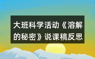 大班科學(xué)活動《溶解的秘密》說課稿反思