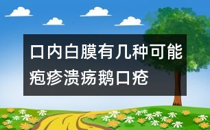 口內(nèi)白膜有幾種可能：皰疹、潰瘍、鵝口瘡